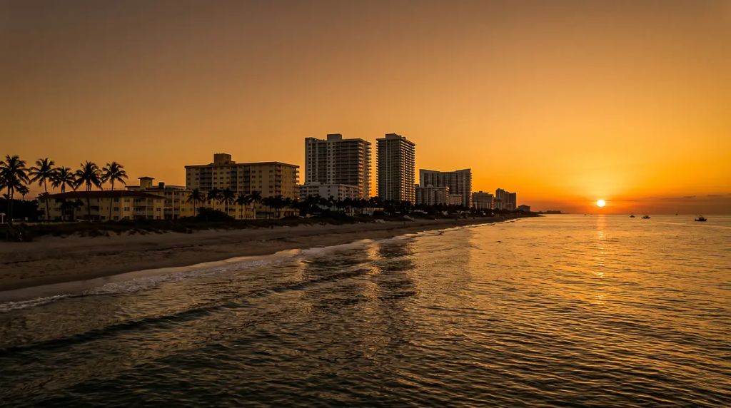 Pompano Beach skyline at sunset — Restore Group FL Inc service area