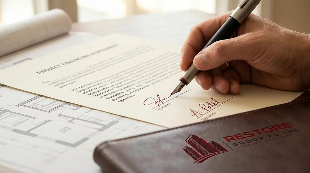 Signing a Restore Group FL Inc project financing agreement