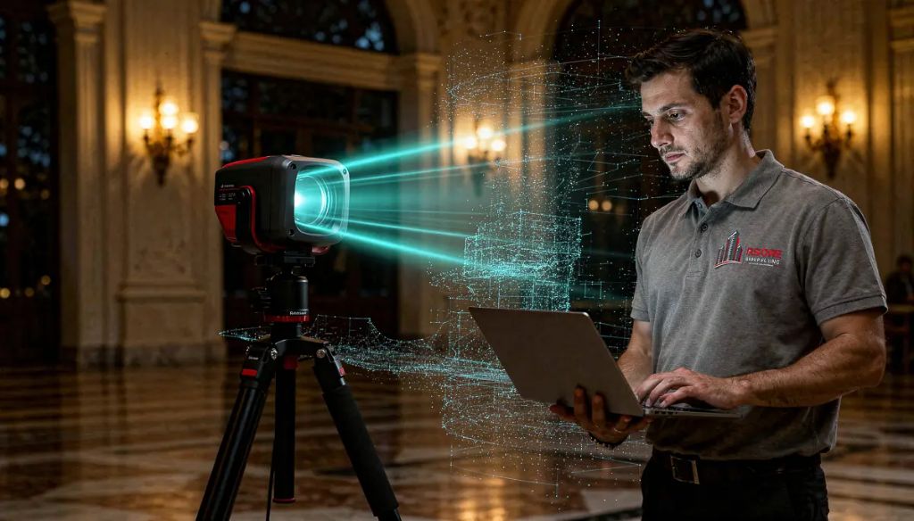 Restore Group FL technician using 3D laser scanning technology
