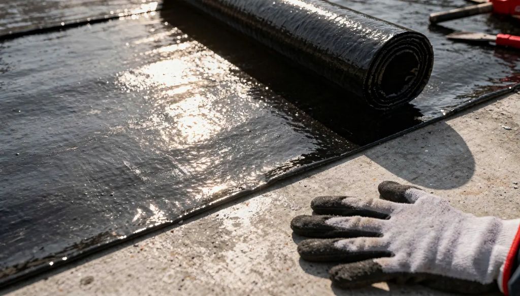 Waterproofing membrane installation close-up
