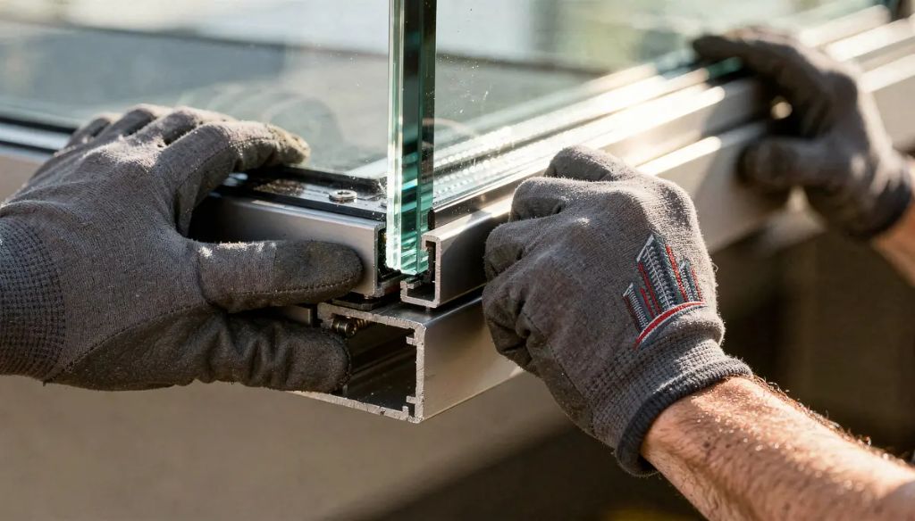 Impact glass window installation close-up detail